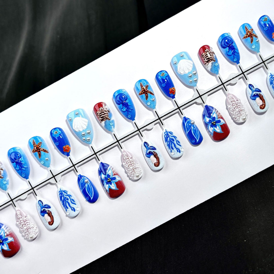 Ocean-Themed Decorative Press-On Nail Art Set