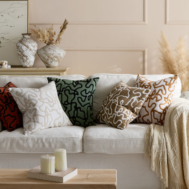 Tufted Chenille Abstract Maze Square Throw Pillow Cover