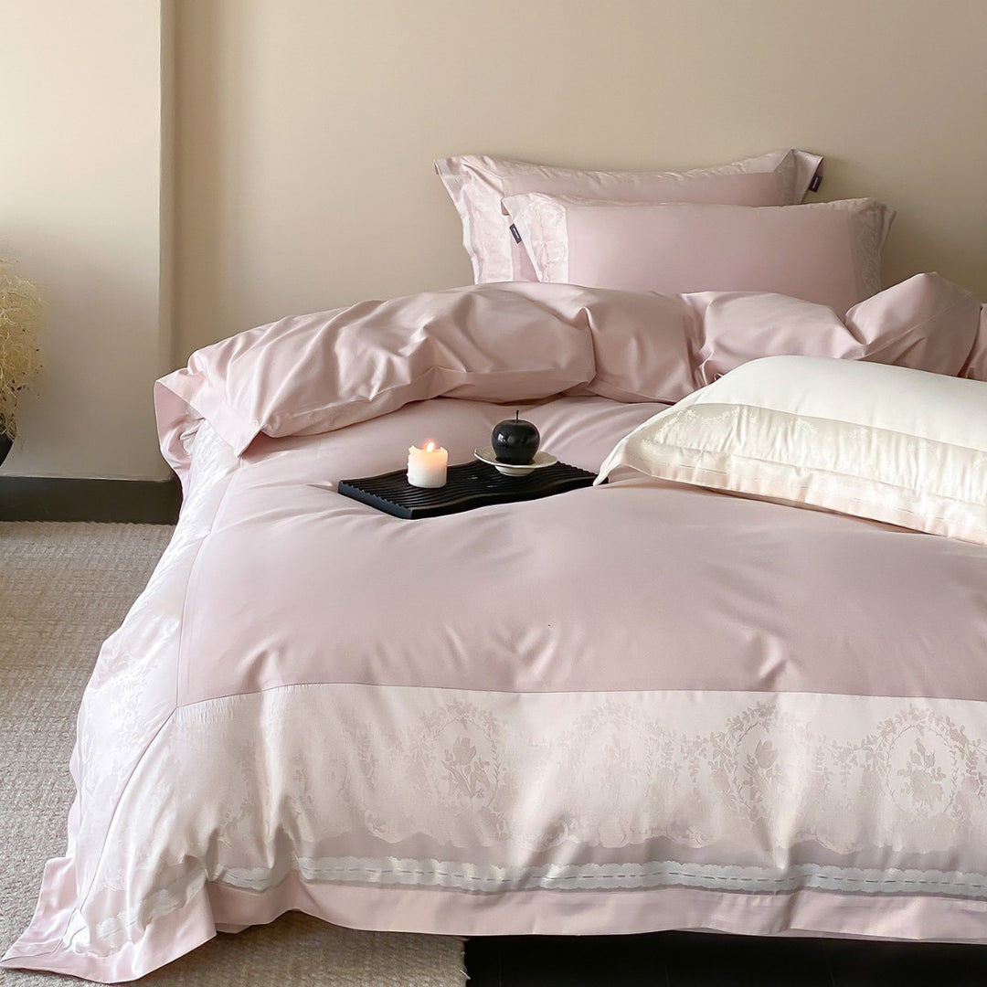 Luxury Cotton-Sateen Jacquard Border Duvet Cover Set with Hidden-Zip Closure
