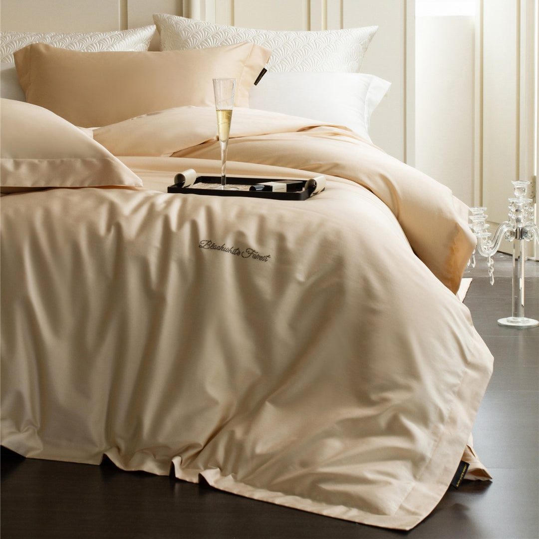 Luxury Cotton Sateen Duvet Cover Set with Embroidered Monogram and Deep-Pocket Pillow Shams
