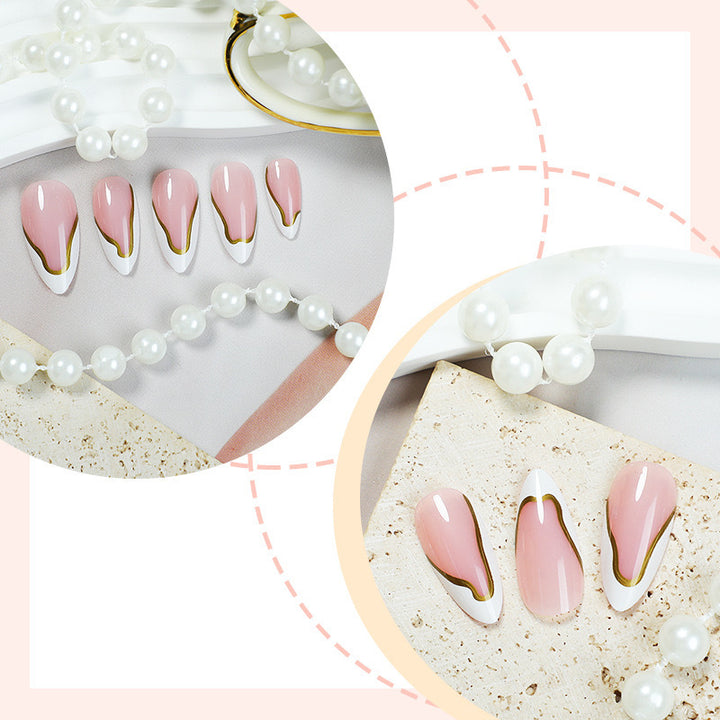Artificial nail set with elegant French design and gold accents Stornfield