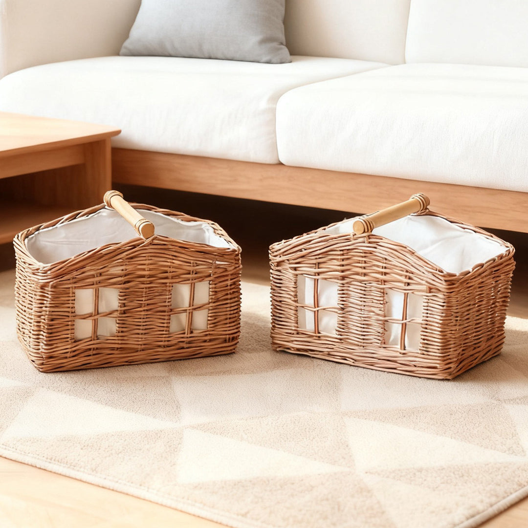 Rustic storage basket with linen lining Stornfield