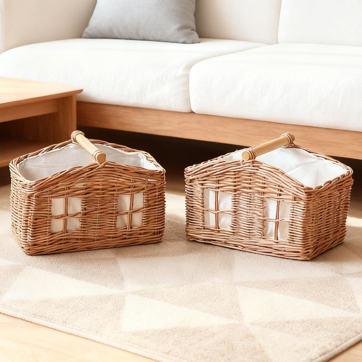 Rustic storage basket with linen lining Stornfield