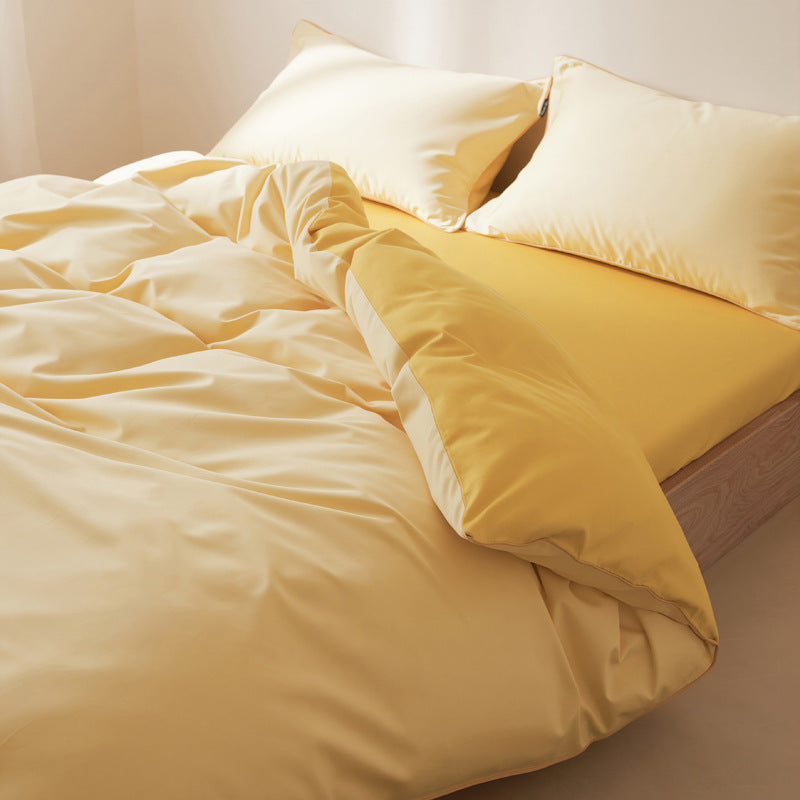Cotton satin bedding set with fine contrast piping