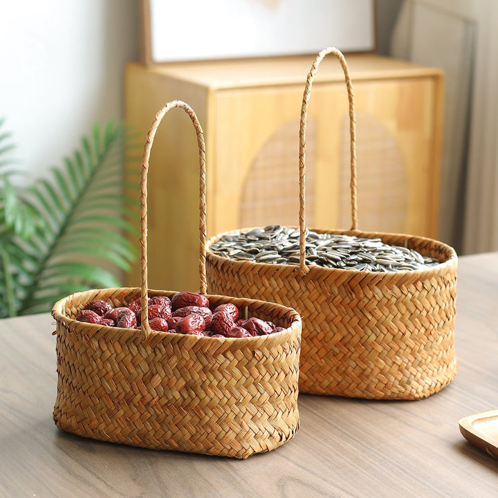 Handwoven Natural Fiber Storage Basket with Double Divider Stornfield