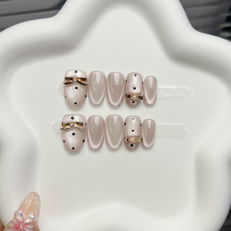 Elegant Bow-Accented Press-On Nails