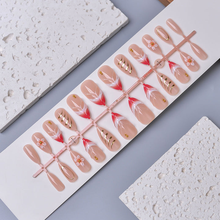 Elegant Floral and Gold Accent Press-On Nail Set Stornfield
