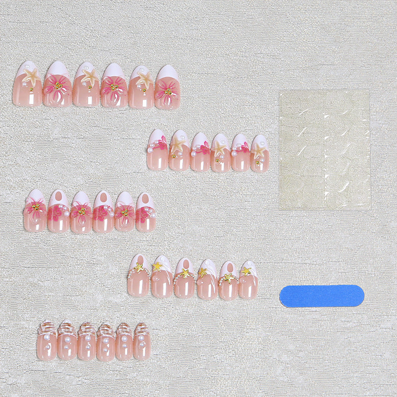 Artificial nail set with floral and maritime designs Stornfield