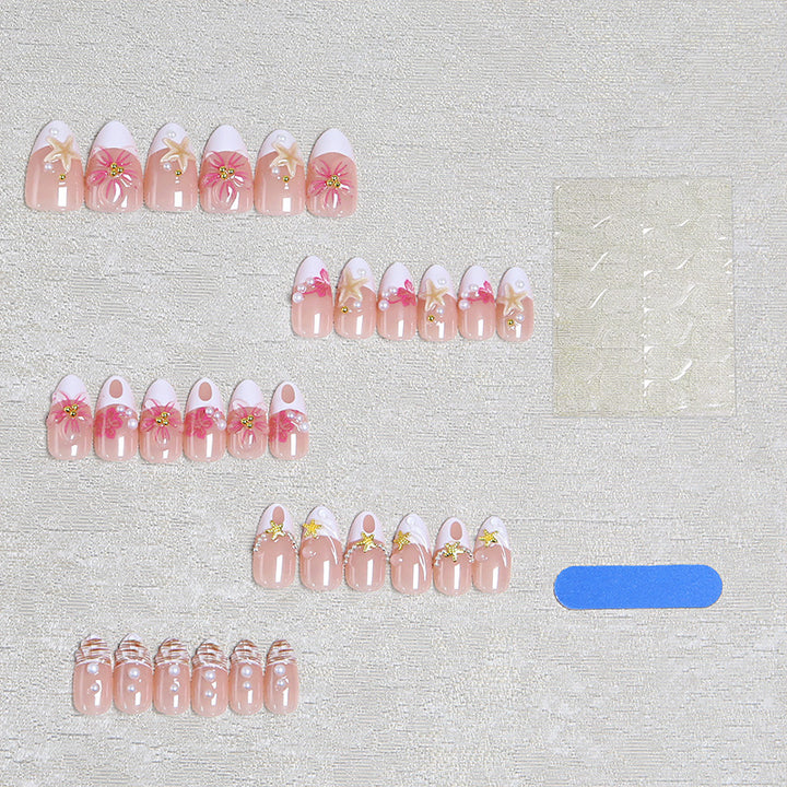 Artificial nail set with floral and maritime designs Stornfield