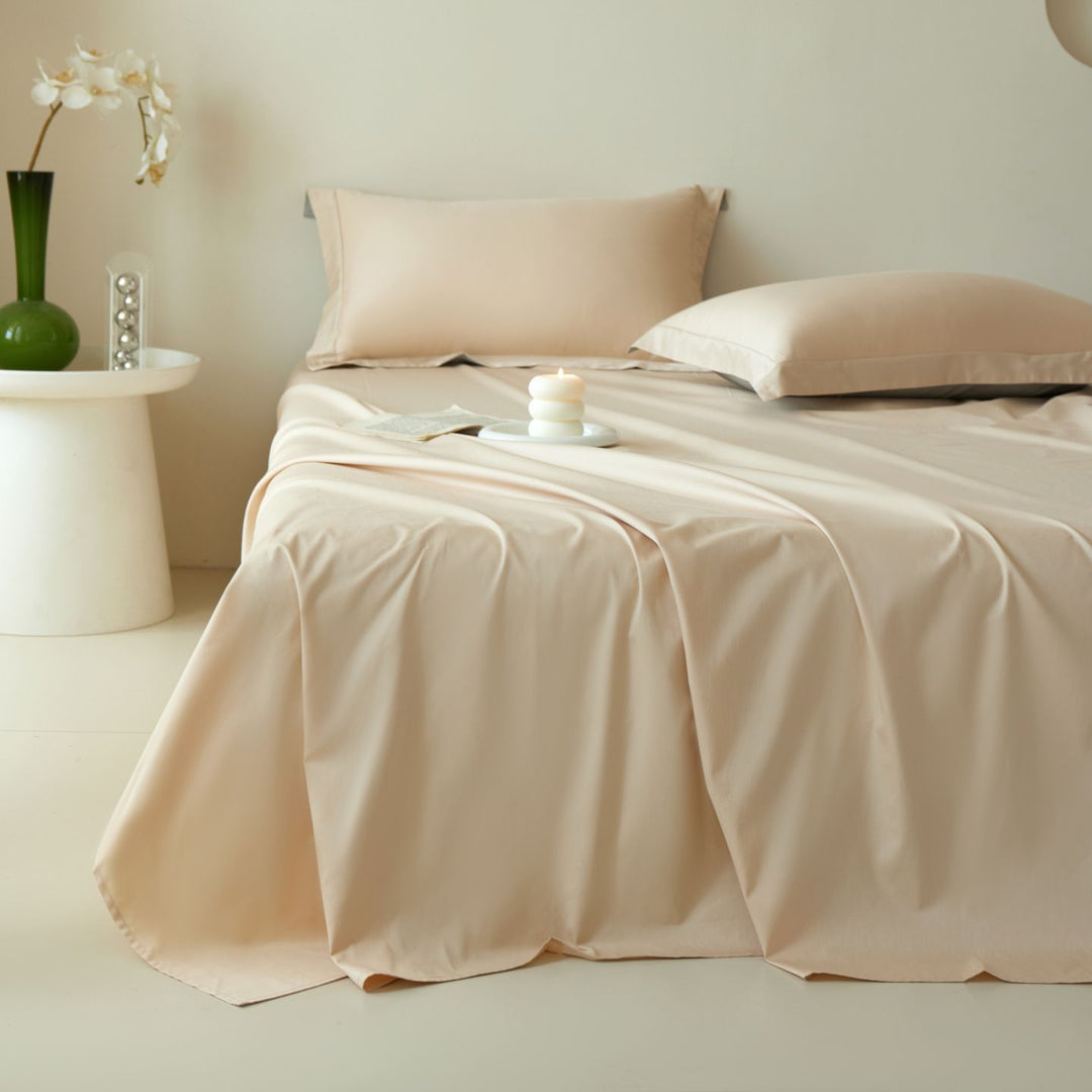 Luxury Cotton Sateen Bed Sheet Set with Deep Pockets and Flanged Pillowcases