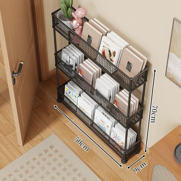 Slim Four-Tier Metal Mesh Narrow Bookshelf Organizer