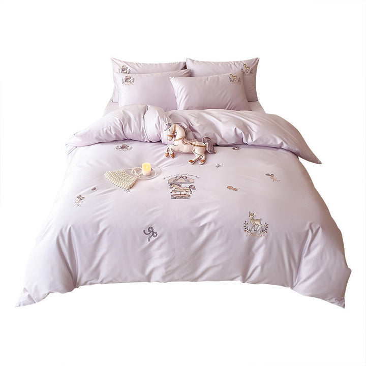 Children's Embroidered Carousel Cotton Duvet Cover Set with Pillow Shams