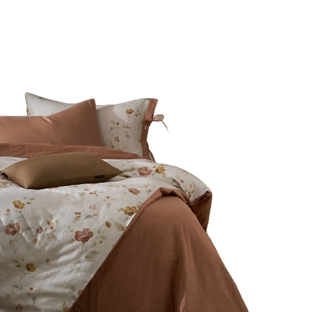 Floral Cotton Sateen Reversible Duvet Cover Set with Solid-Back Oxford Shams
