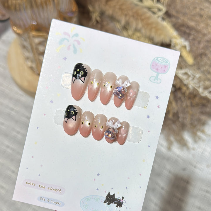 Whimsical Cat-Themed Press-On Nail Set Stornfield