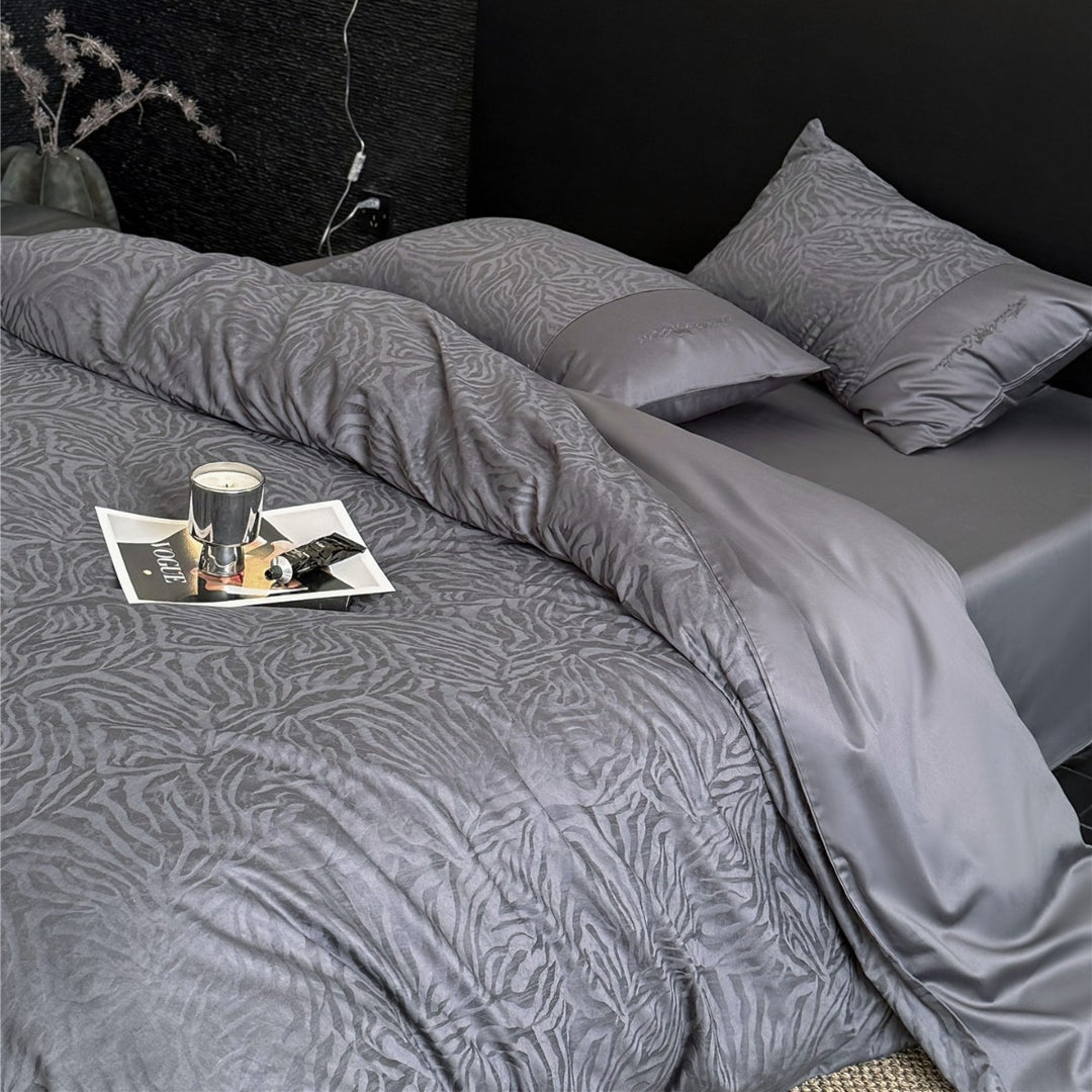 Luxury Satin Jacquard Zebra-Texture Duvet Cover Set with Pillow Shams