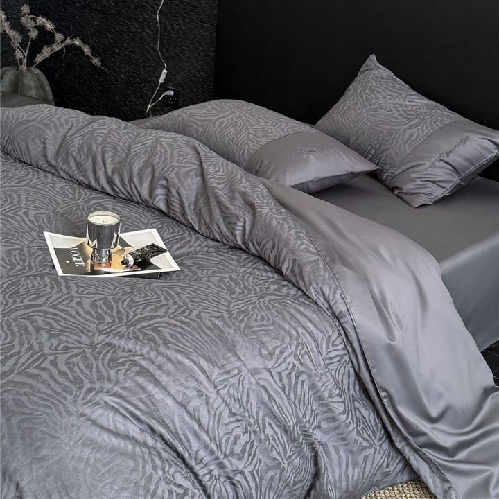 Luxury Satin Jacquard Zebra-Texture Duvet Cover Set with Pillow Shams