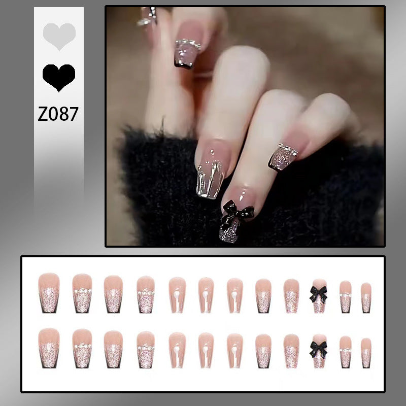 Glamorous Press-On Nail Set with Bow Accents