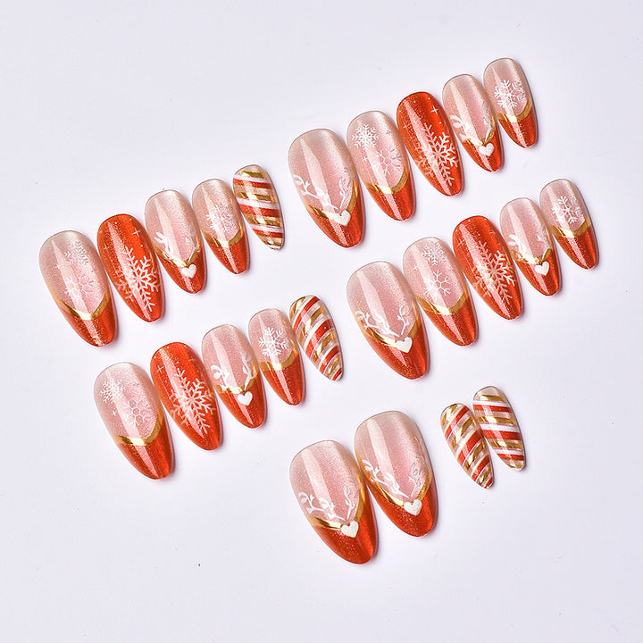Festive Holiday Press-On Nail Art Set with Snowflake and Heart Designs Stornfield