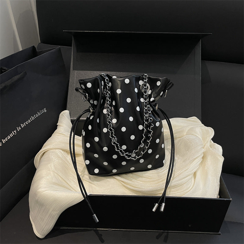 Polka Dot Drawstring Bucket Handbag