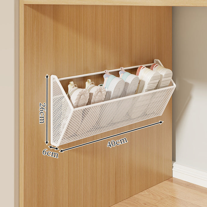 Wall-Mounted Slim Mesh Shoe and Slipper Storage Rack with Angled Ventilated Basket