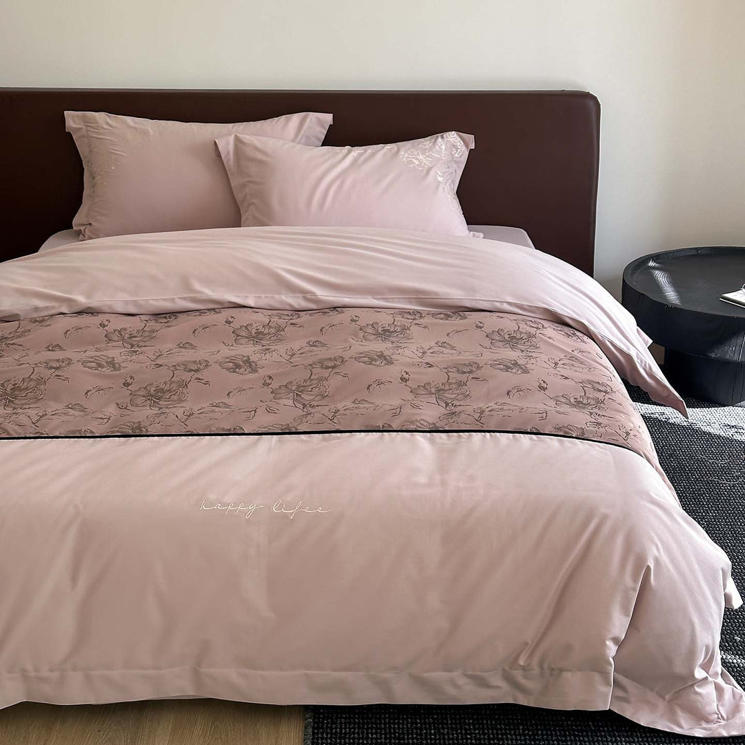 Botanical Panel Cotton-Sateen Duvet Cover Set with Reversible Floral Band & Envelope Closure