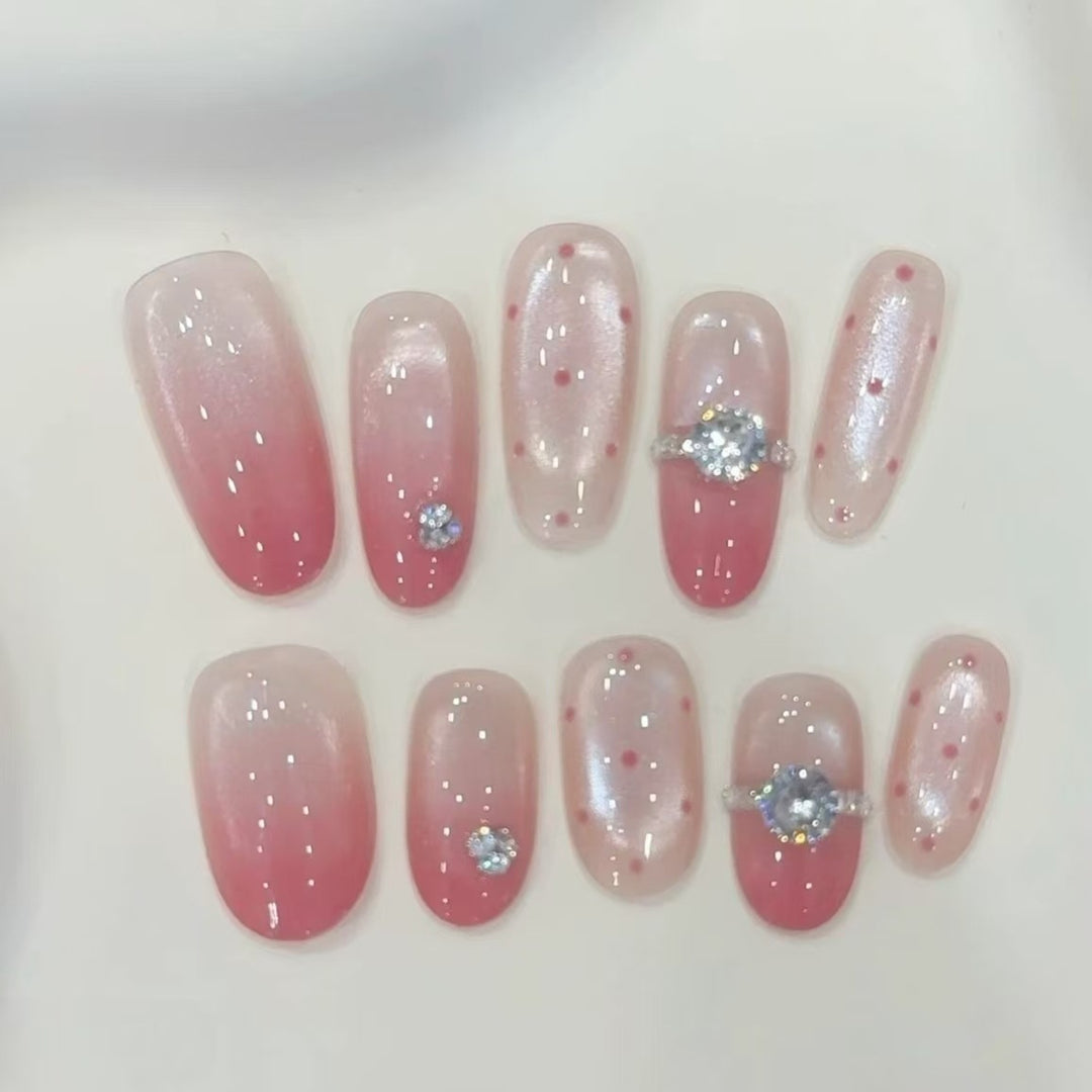 Elegant Press-On Nail Extensions with Rhinestone Accents