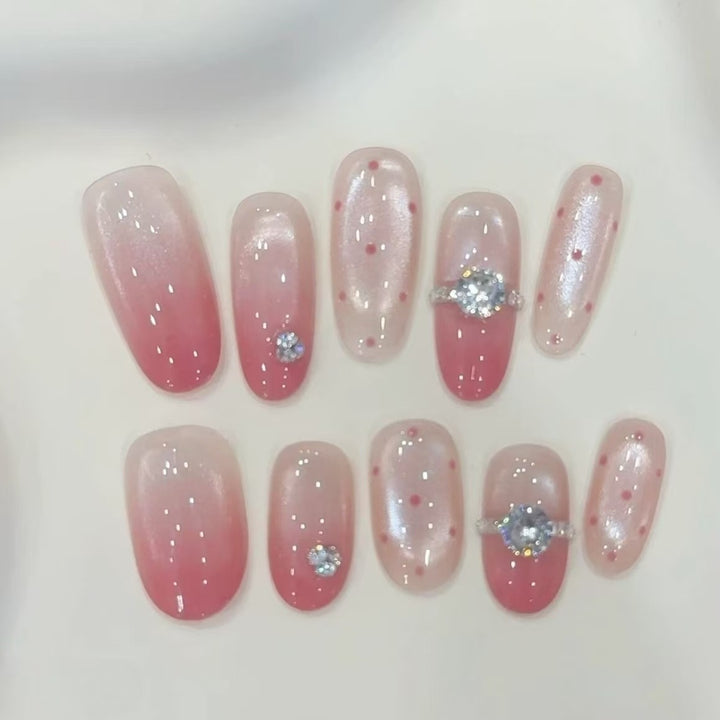 Elegant Press-On Nail Extensions with Rhinestone Accents