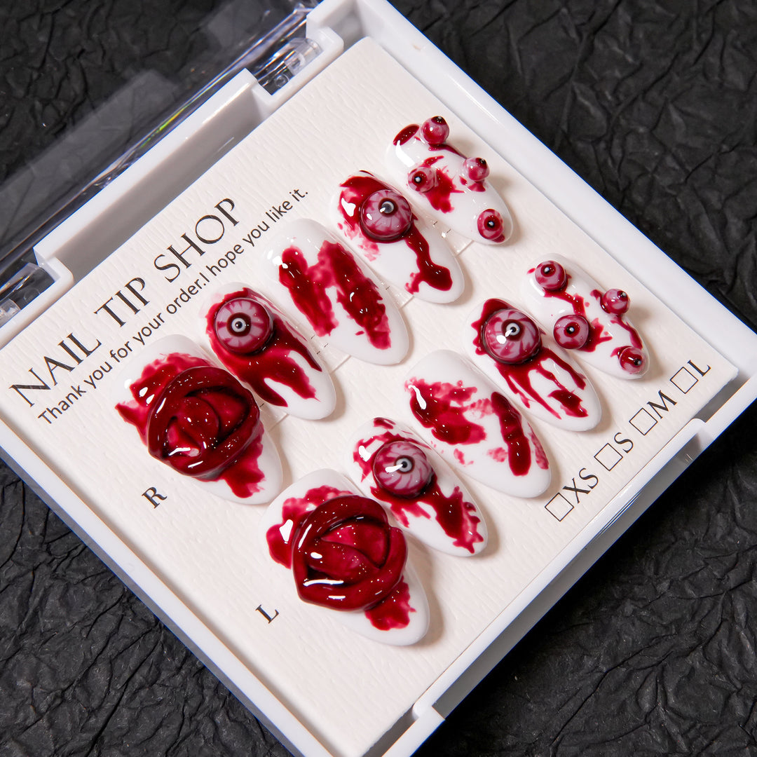 Artistic Horror-Themed Press-On Nail Art