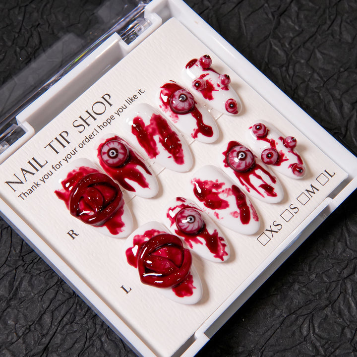 Artistic Horror-Themed Press-On Nail Art