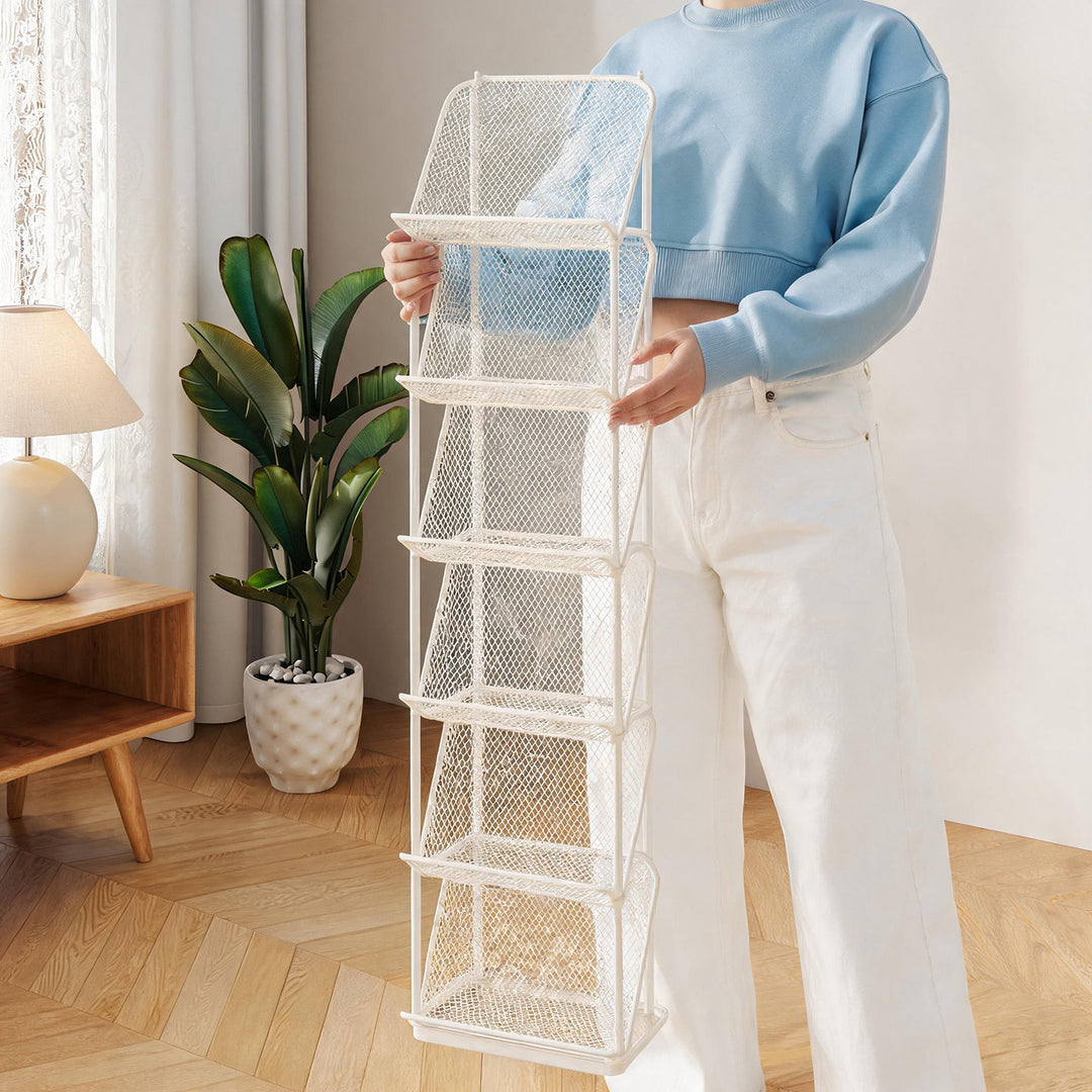 Vertical Four-Tier Metal Mesh Magazine and Brochure Display Stand