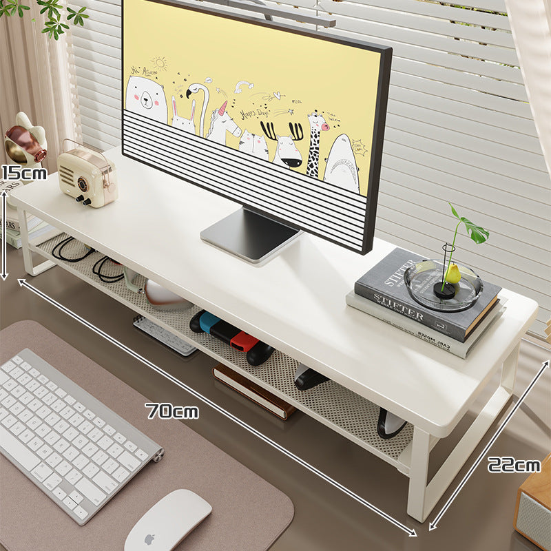 Wood-Top Monitor Stand Riser with Metal Frame and Mesh Under-Shelf