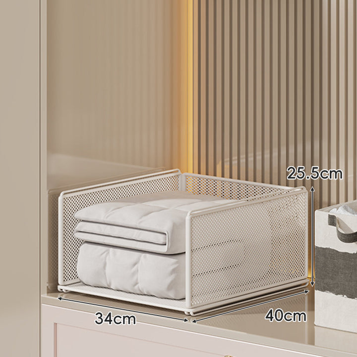 Stackable Metal Mesh Four Tier Closet Storage Drawer Organizer