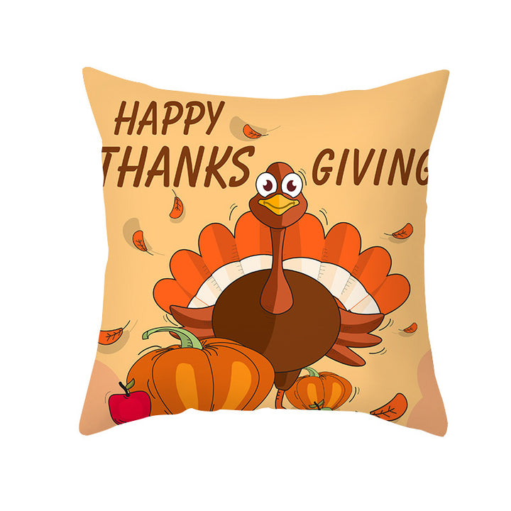 Square Removable Linen-Blend Thanksgiving Pumpkin Watercolor Throw Pillow Cover
