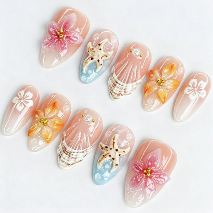 Artificial nail set with floral motifs and radiant accents Stornfield