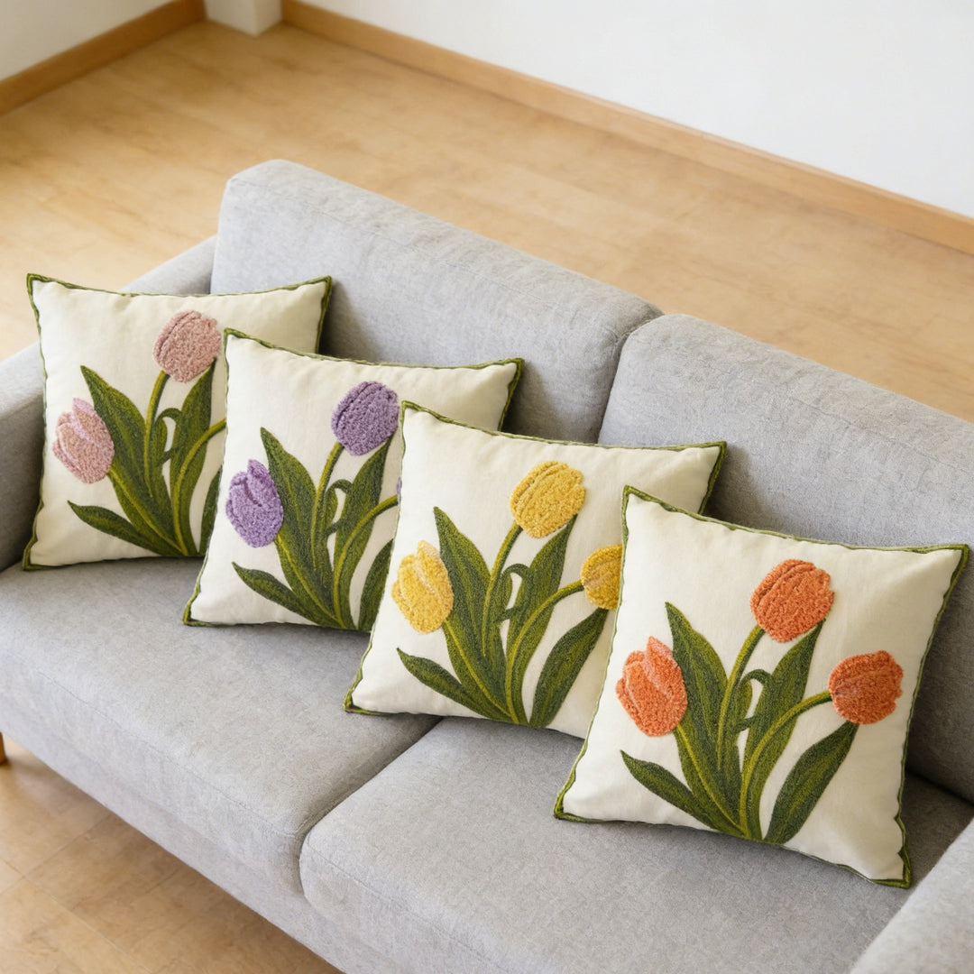 Flower Bouquet Embroidered Cushion