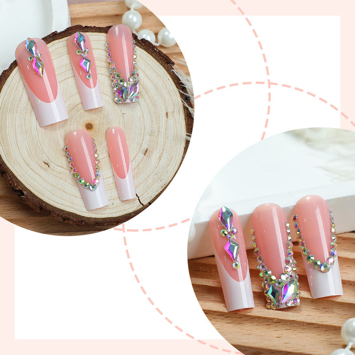 Decorative Press-On Nail Set with Gemstone Accents Stornfield