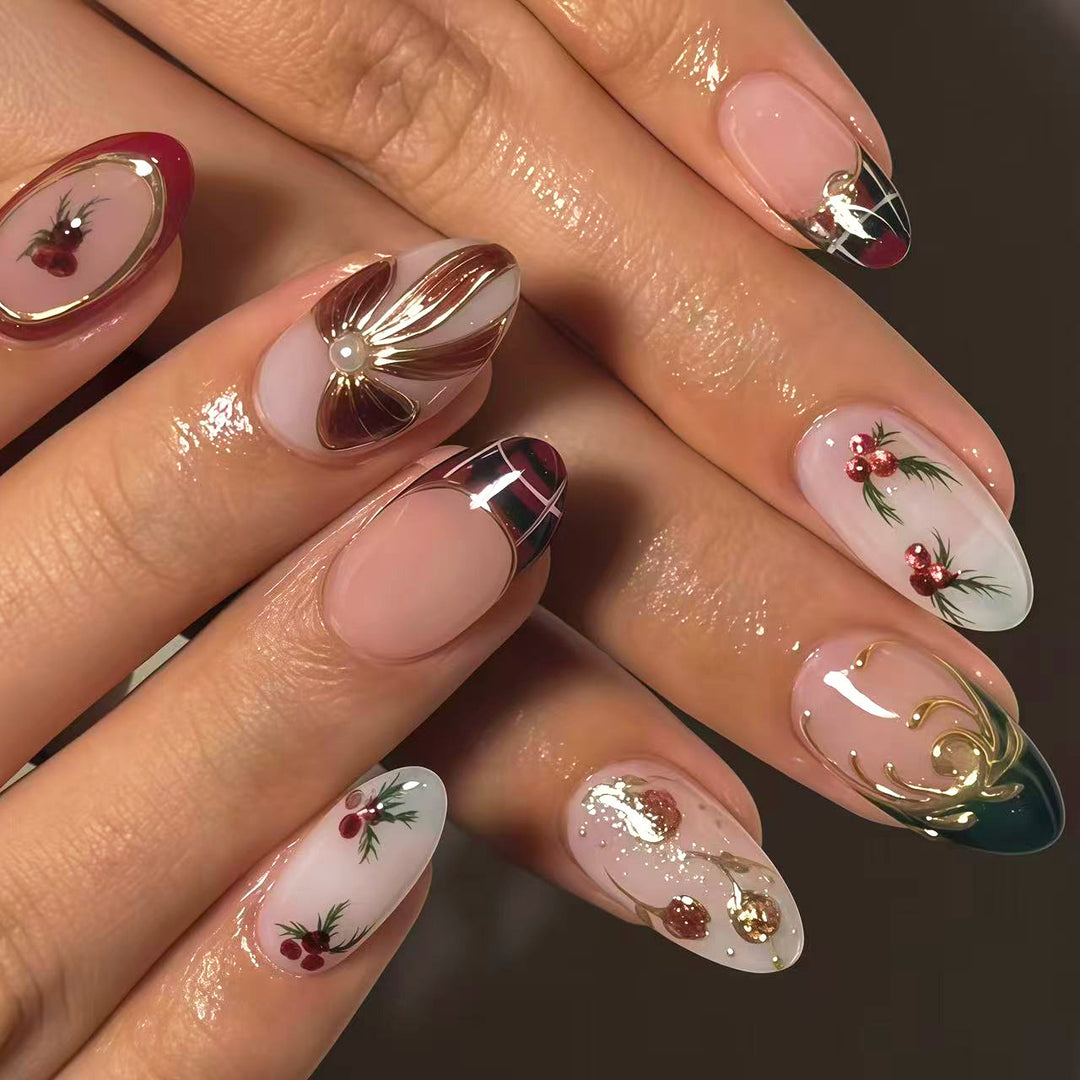 Artistic Floral-Embellished Press-On Nail Set