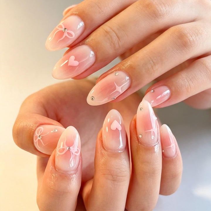 Artificial nails with romantic heart and bow design Stornfield