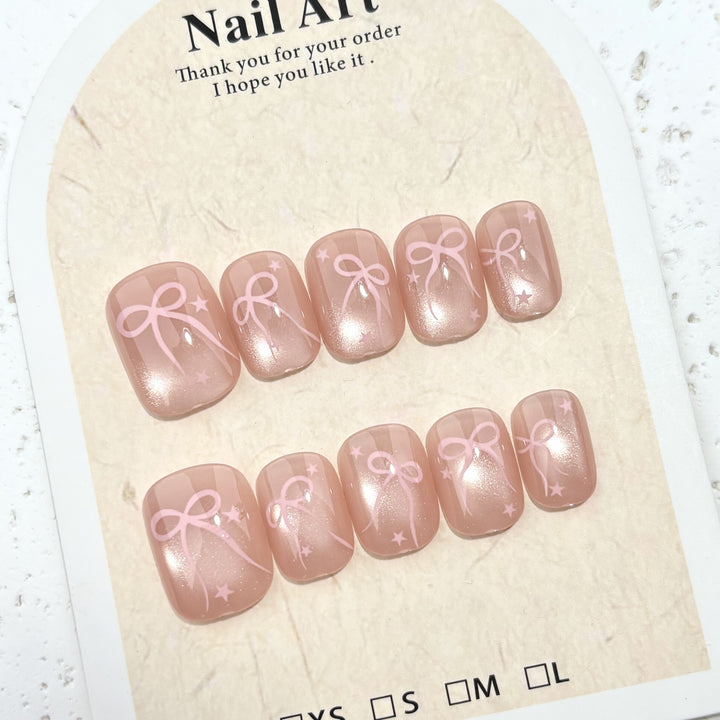 Press-On Nail Art Set with Decorative Bow Design
