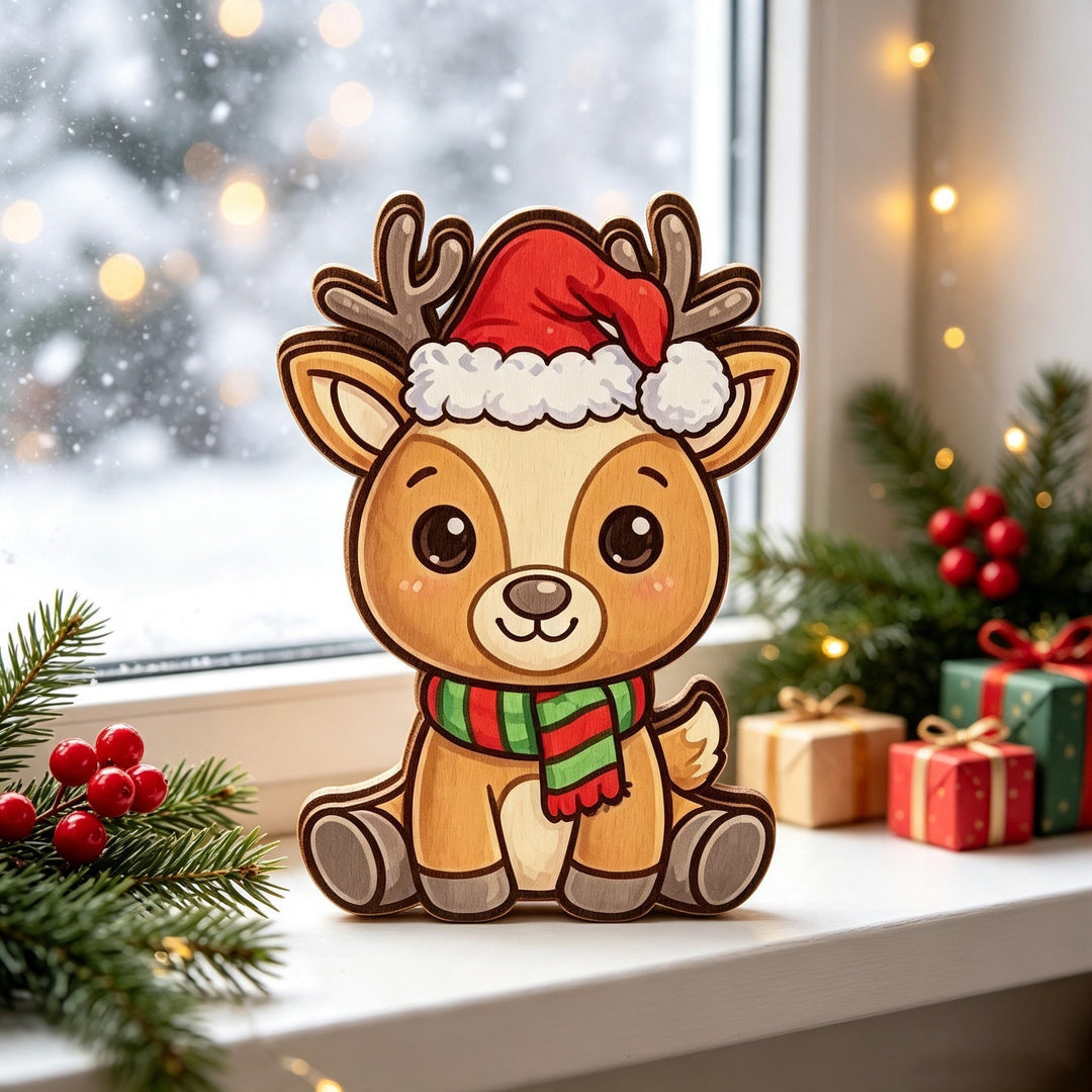 Playful Christmas Reindeer Figurine