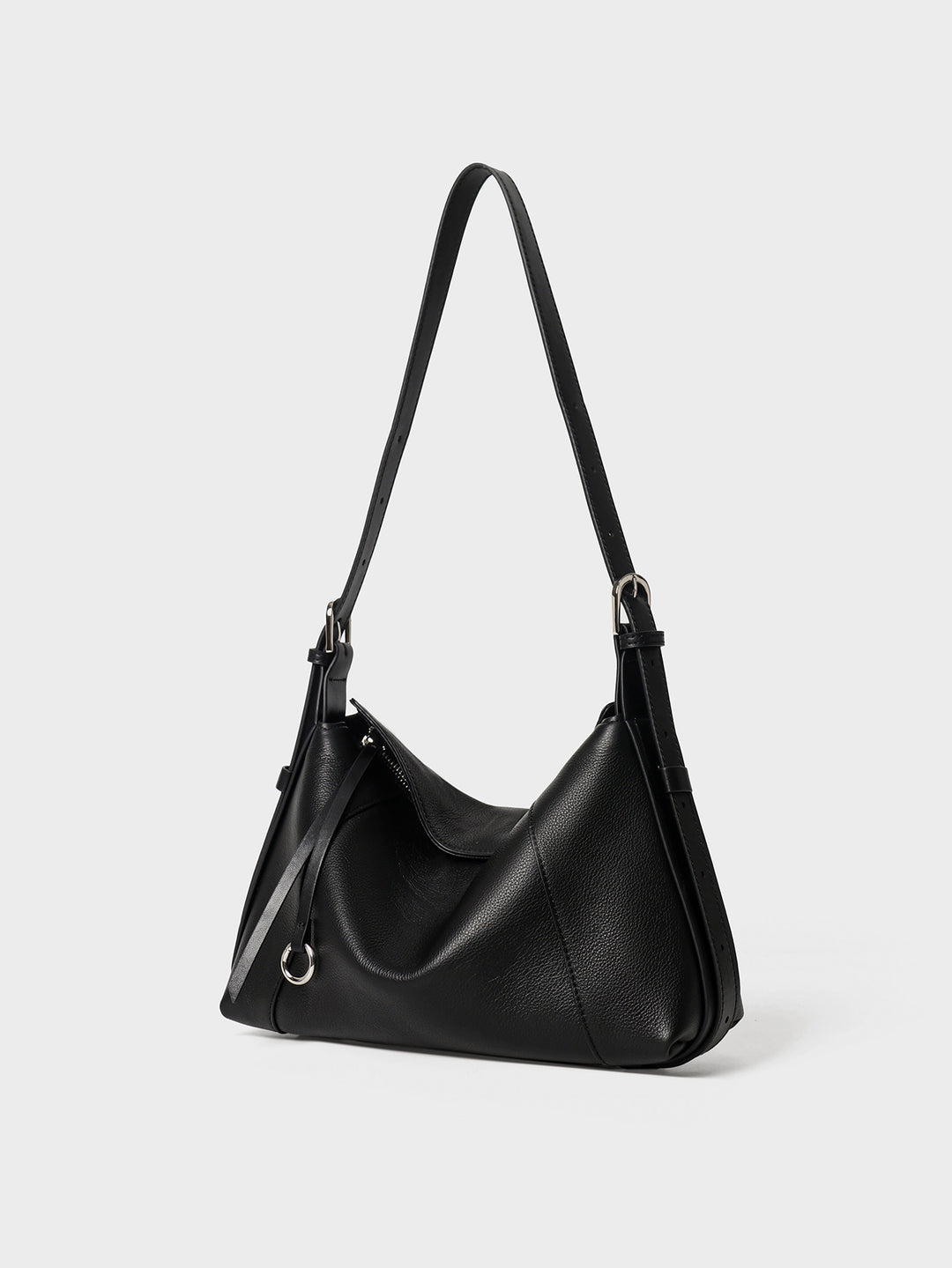 Leather Shoulder Hobo Bag with Adjustable Contrast Strap