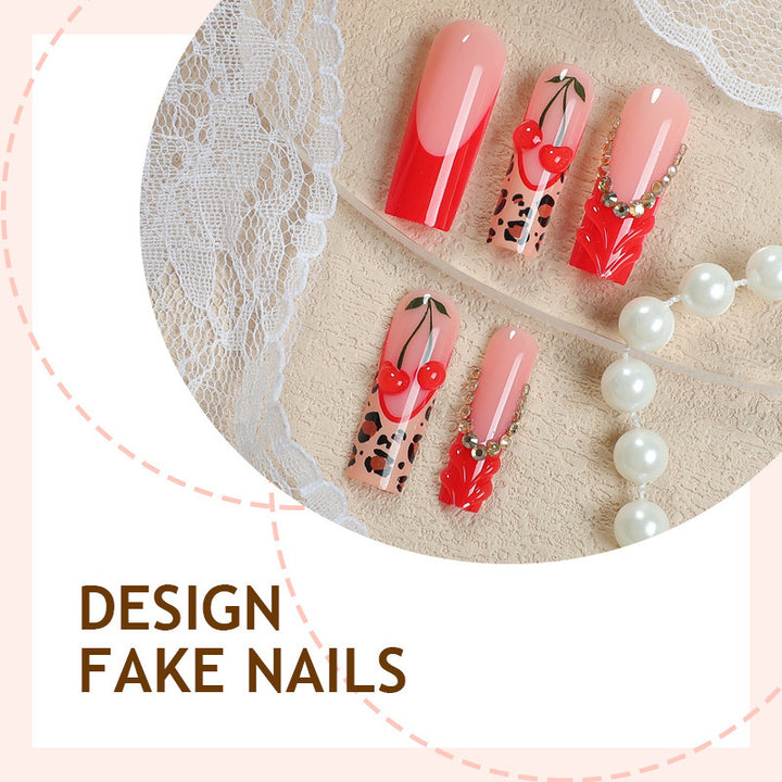 Artificial nail set with creative leopard pattern and sparkling accents Stornfield