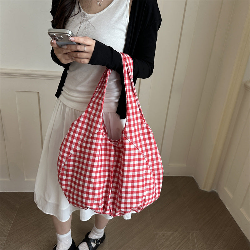 Casual Gingham Fabric Shoulder Bag