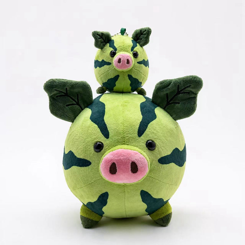 Round Camouflage Pig Plush Collectible Soft Toy with Leaf-Shaped Ears Stornfield