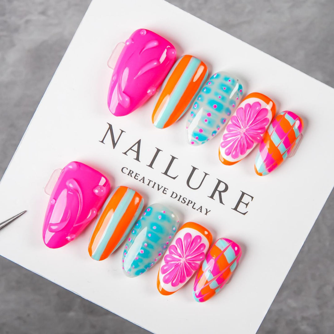Artistic Press-On Nail Set with Vibrant Designs