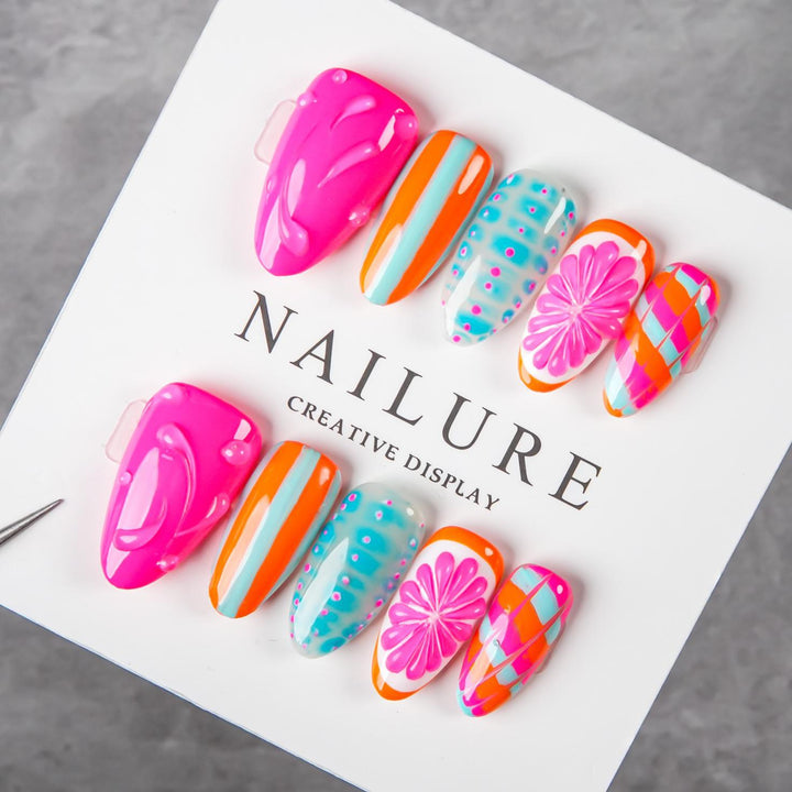 Artistic Press-On Nail Set with Vibrant Designs