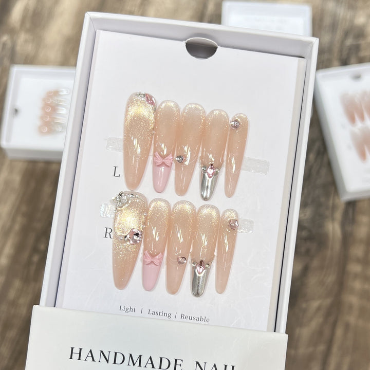 Handmade Press-On Nail Set with Decorative Accents Stornfield