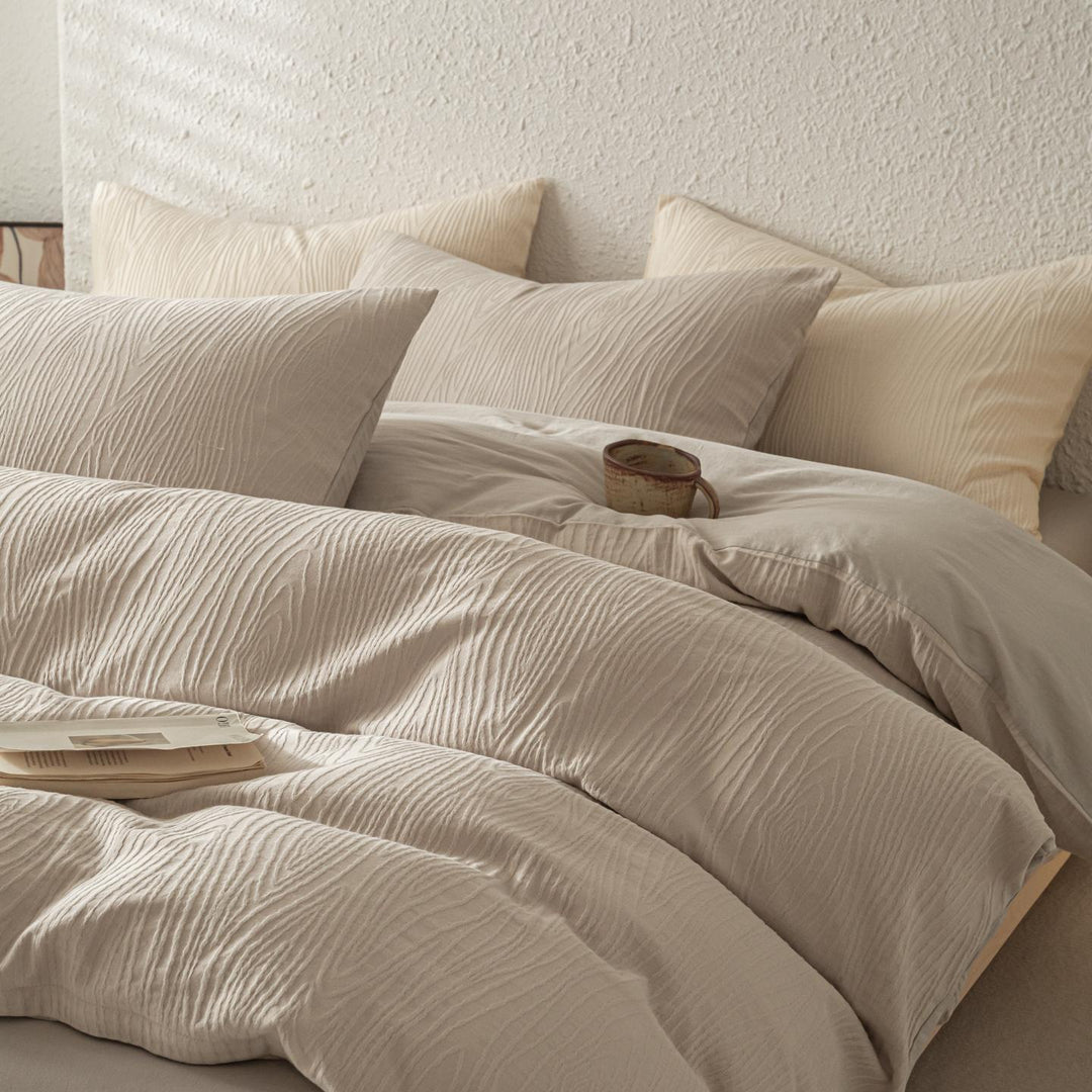 Textured Woodgrain Microfiber Duvet Cover Set