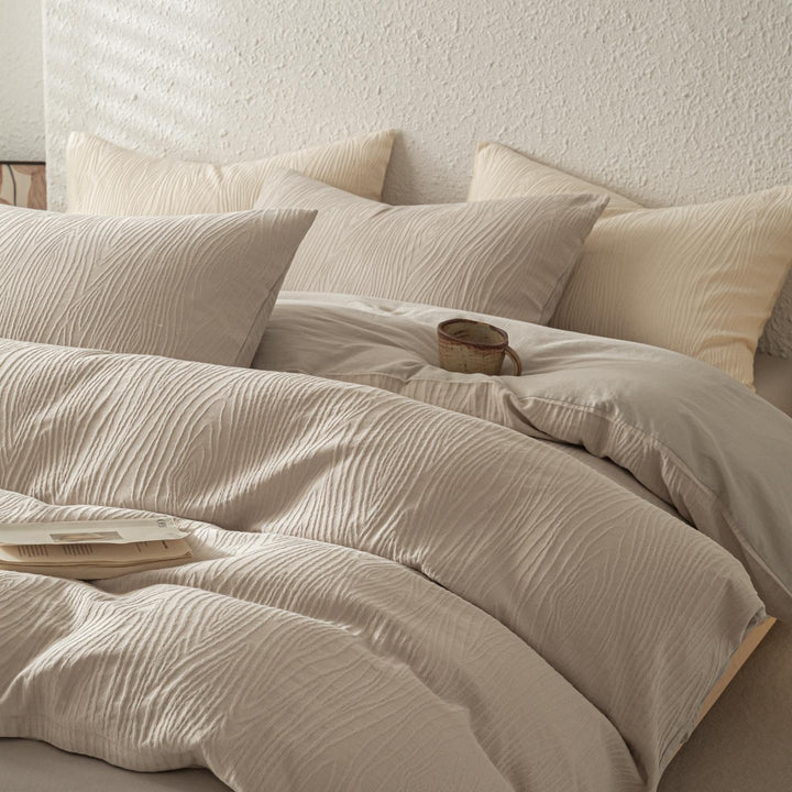 Textured Woodgrain Microfiber Duvet Cover Set