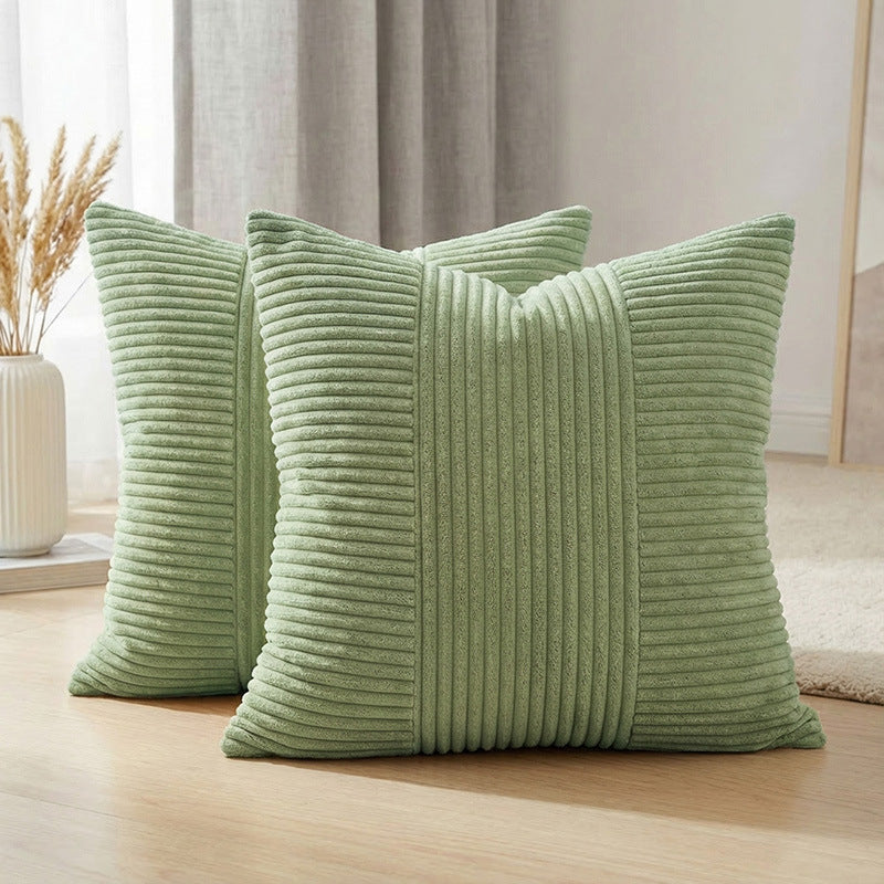 Ribbed Corduroy Square Throw Pillow Cover with Center Channel Texture and Hidden Zipper